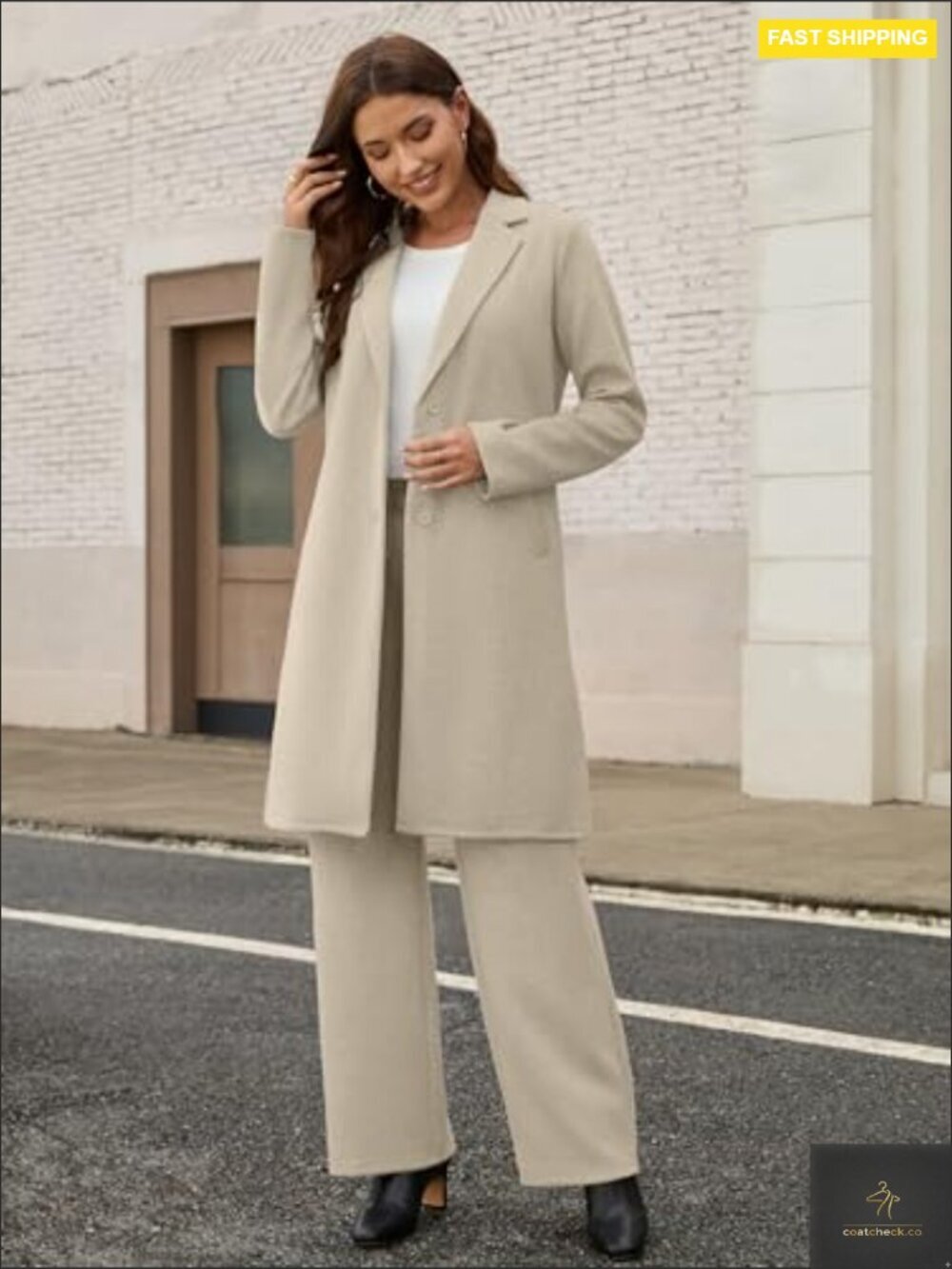 Wide Leg Pants Suit 2 Piece Set Cardigan Pea Coat Lounge Outfits Travel Wear - Picture 6 of 7